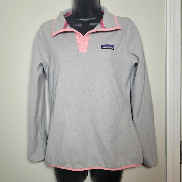 Patagonia Micro D Snap-T Fleece Pullover Pink and Grey sz S - Picture 1 of 9